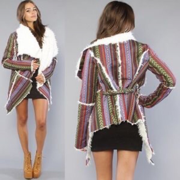 UNIF Jackets & Blazers - UNIF Lora Embroidered Sherpa Waterfall Coat L